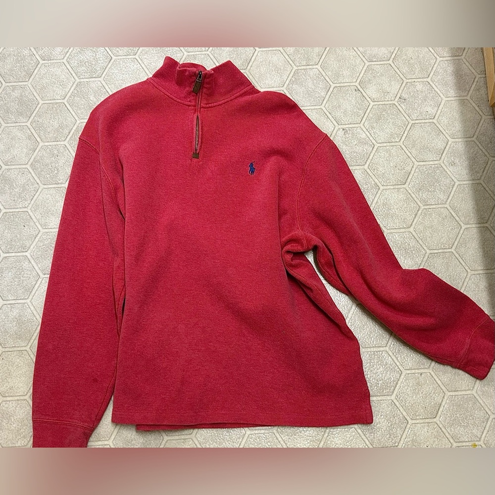 Men’s XL Light Red 100% Cotton Ralph Lauren Polo 1/4 Zip Sweatshirt Sweater